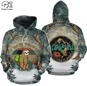 sloth Kills You Cheer Up I Hate People Camping 3D print Hoodies Men Women New Fashion Hooded Sweatshirt Long Sleeve Pullover
