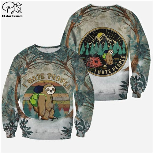 sloth Kills You Cheer Up I Hate People Camping 3D print Hoodies Men Women New Fashion Hooded Sweatshirt Long Sleeve Pullover