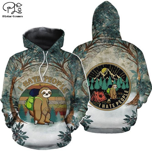 sloth Kills You Cheer Up I Hate People Camping 3D print Hoodies Men Women New Fashion Hooded Sweatshirt Long Sleeve Pullover