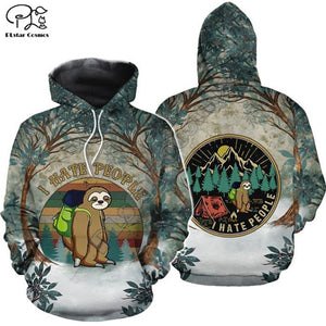 sloth Kills You Cheer Up I Hate People Camping 3D print Hoodies Men Women New Fashion Hooded Sweatshirt Long Sleeve Pullover