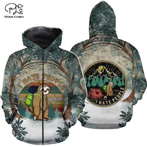 sloth Kills You Cheer Up I Hate People Camping 3D print Hoodies Men Women New Fashion Hooded Sweatshirt Long Sleeve Pullover