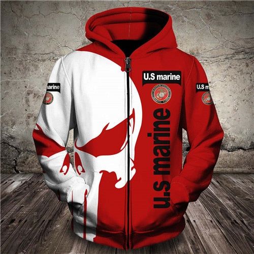 Men Women US America US Marineprint 3D Hoodies Funny policeman Sweatshirt Hooded Long Sleeve zipper Pullover skull tracksuit