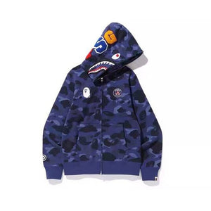 Popular Brand bape x psg Paris Saint Germain Joint Camouflage Blue Hoodie Men And Women Celebrity Style Couples Hoodie